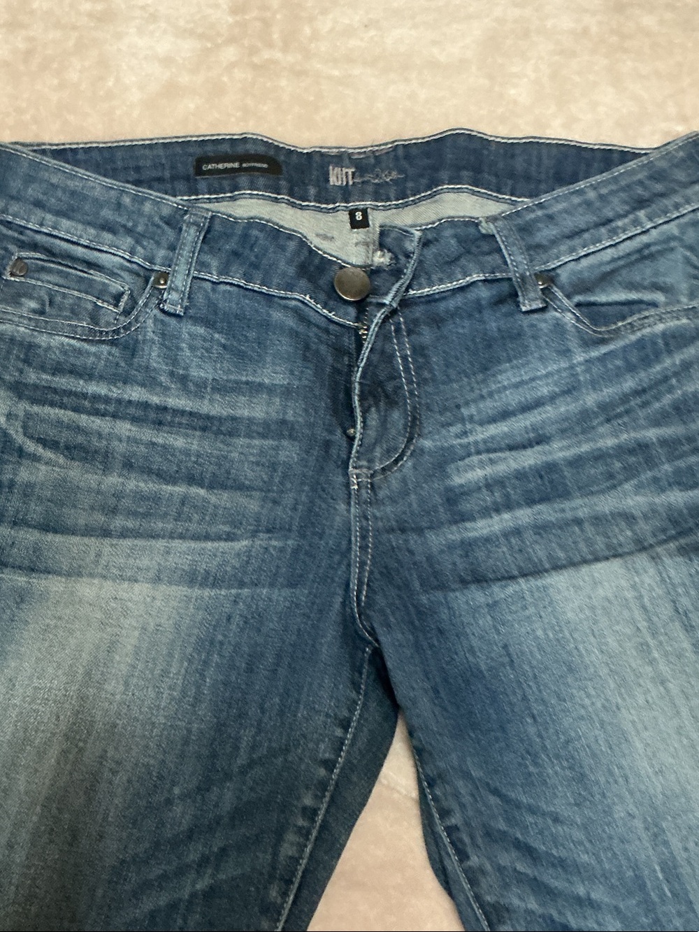 Kut from the Kloth Women's Catherine Boyfriend Raw Jeans in Distressed Blue Wash